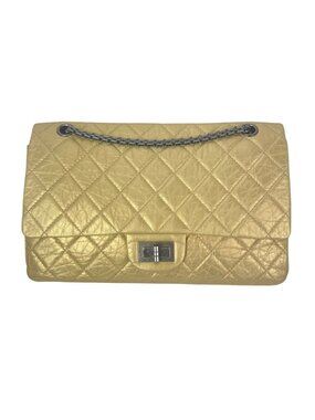 Chanel Metallic Aged Calfskin Quilted 2.55 Reissue 227 Double Flap Pale Gold